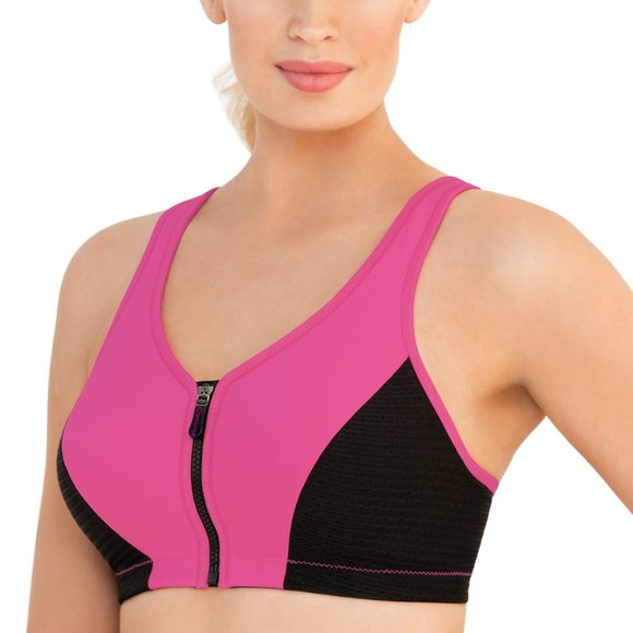 Set of 3! 40B Glamorise SPORT Bra (HIGH-IMPACT) Pink (RACERBACK) T-Back Zip NEW - Picture 9 of 16